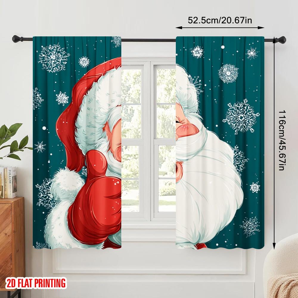 2pcs,2D Plane Printing Curtain Popular Cute Santa Claus Versatile 100% Polyester (without Rod) Decorations Inside Perfect for