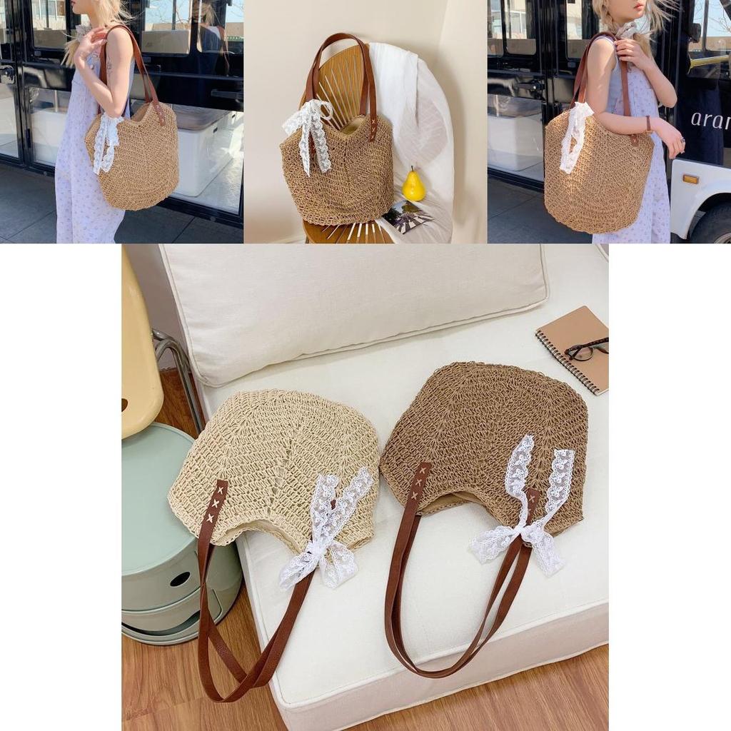Simple Solid Color Large Capacity Women Casual Woven Tote Bag For Daily Use