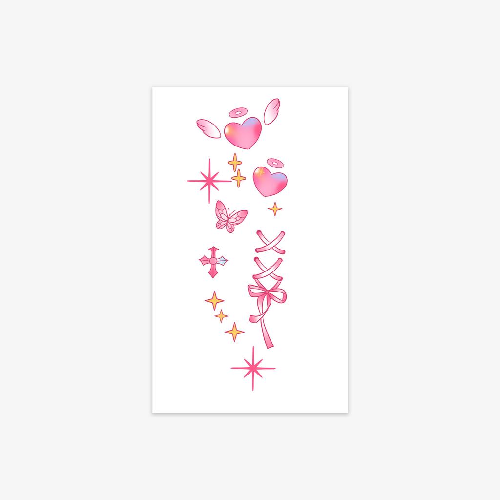 Sweet Cool Pink Love Tattoo Sticker Waterproof Long-Lasting Female Butterfly Star Cross Arm Sticker