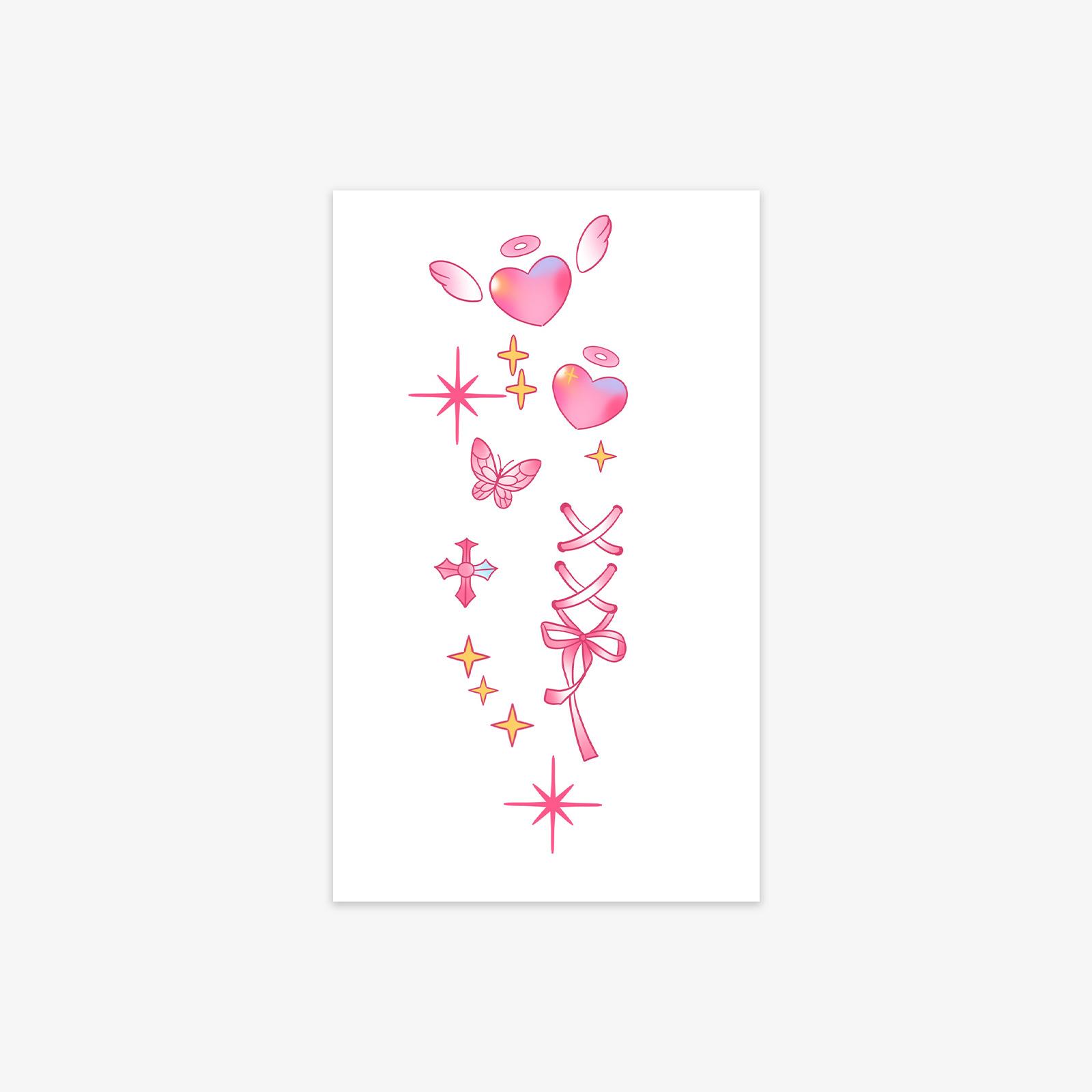 

Sweet Cool Pink Love Tattoo Sticker Waterproof Long-Lasting Female Butterfly Star Cross Arm Sticker 9*15