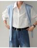 2026 Retro Korean Style Dark Blue Sun Protection Long Sleeve Shirt - Women's Slimming, Loose Fit, Simple Fashion.