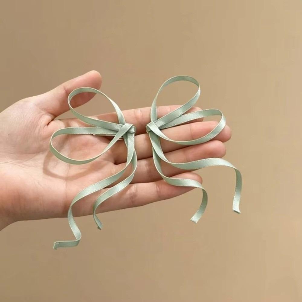 1 Pair Elegant Satin Ribbon Bow Silky Texture Bow Barrettes  for Girls and Women