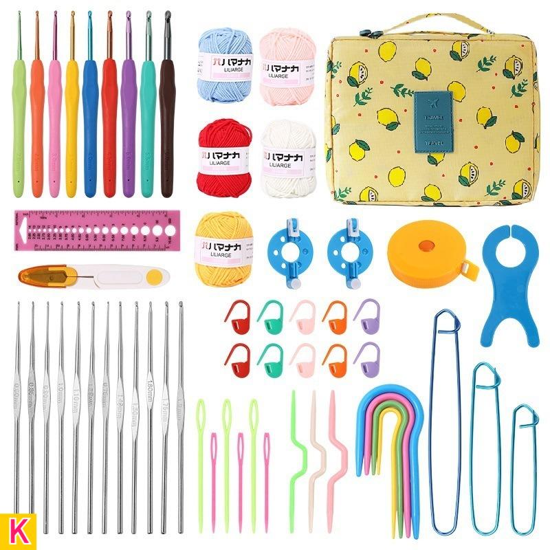 59pcs Complete Knitting Crochet Craft Kit for Adult All-in Starter Set with Yarn Needles Hooks Measuring Tape Scissors-like Tool