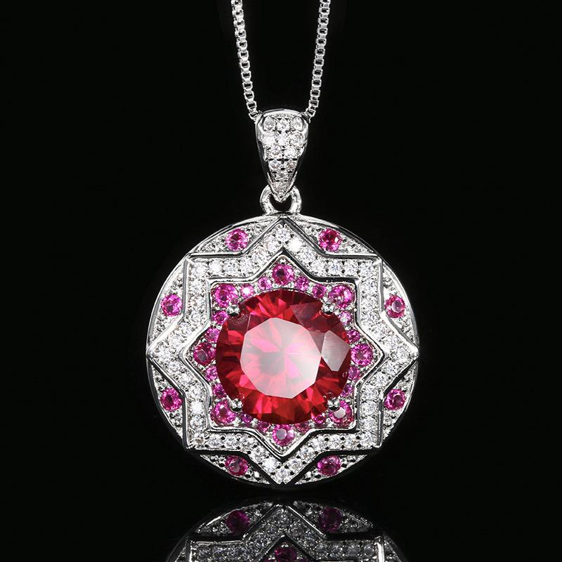 Jewelry Copper Bottom Gold-Plated Simulation Red Corundum Round Temperament Light Luxury Women 10-8Mm