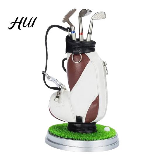 Practical Office Supplies Men Golf Pen Holder Set, Mini Bag Desk Organizer with 3 Set Club Pens, Novelty Decor for Men, Business Gift Desktop