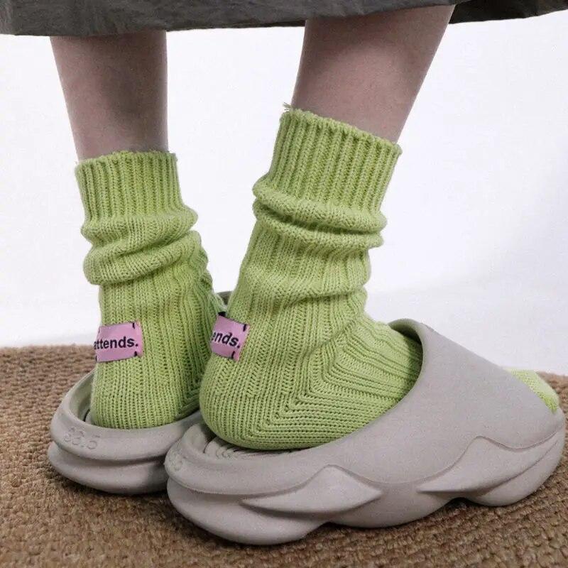 Koreanische Nadel Dicken Faden Gestrickt Mittelrohr Socken Baumwolle Japanische Einfache Rosa Label Männer Frauen Paare Sport Gestapelt Socken