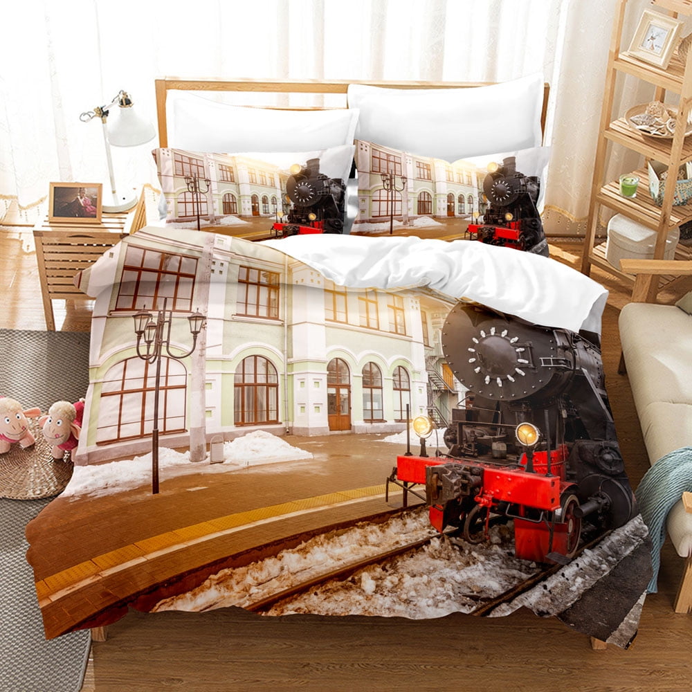 Retro Steam Train Bedding Set Industrial Style Duvet Cover Men'S And Boys' Cover Gifts Warm Soft Breathable And Comfortable