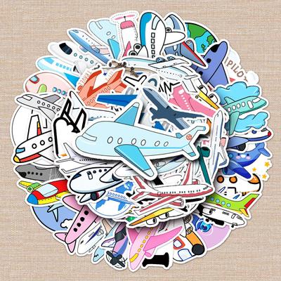 50-Piece Airplane Cartoon Waterproof Stickers for Suitcases, Phones, and Water Cups
