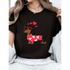 European Size Cartoon Puppy Wearing Heart Fashion Glasses and Heart Sweater Surrounded by Red Hearts Valentine's Day New Round Neck T-Shirt