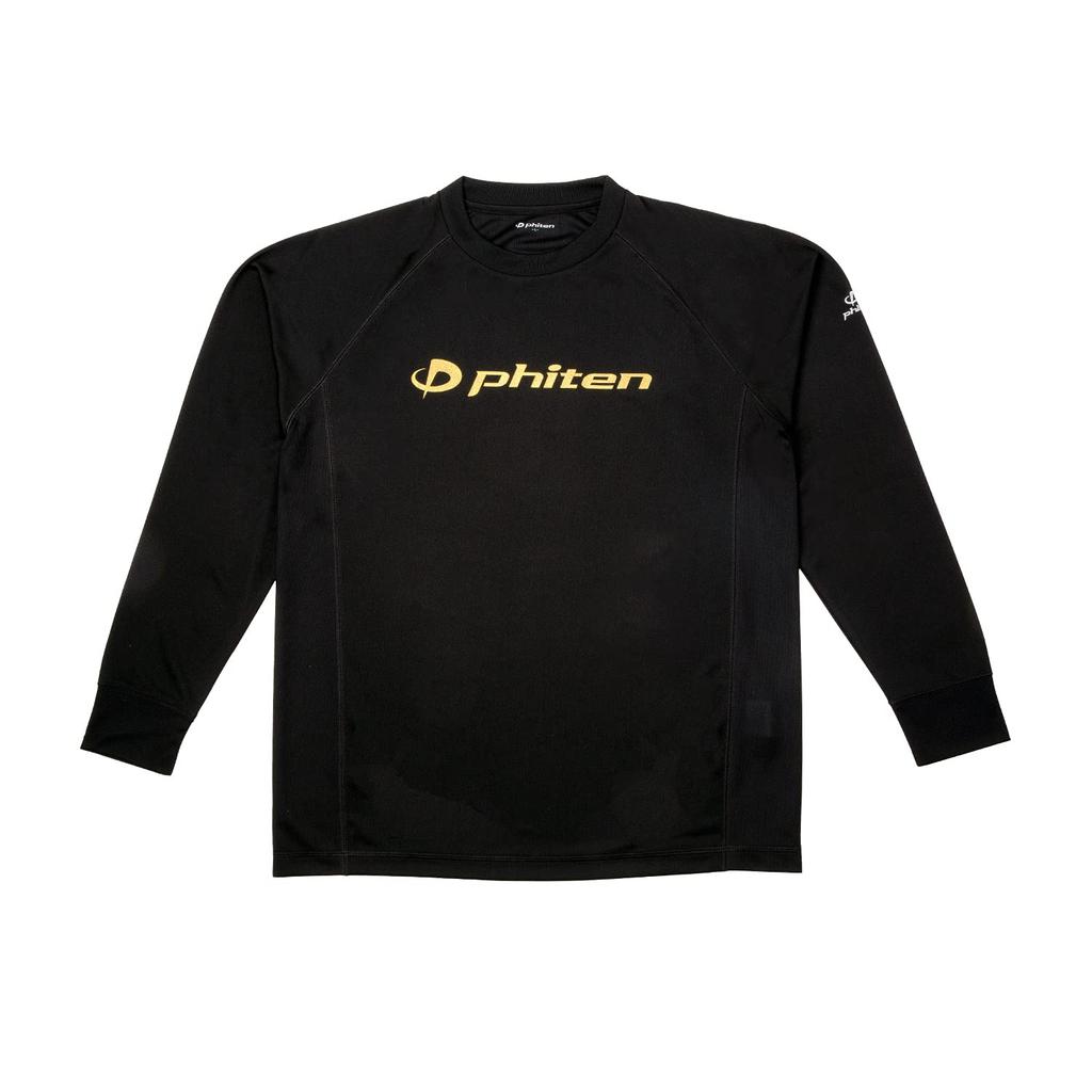 Phiten RAKU Shirt, Sports (Smooth Dry), Long Sleeve, Black with Gold Logo, Size S