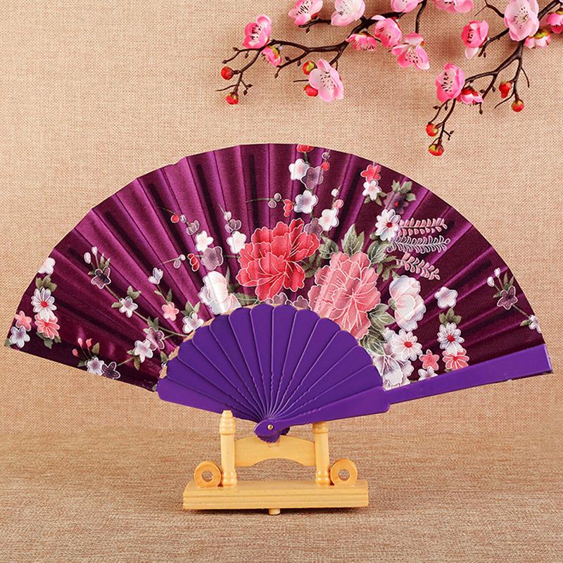 Faltfächer aus Stoff im chinesischen und japanischen Stil, bedruckt, flach, glänzend, aus Satin