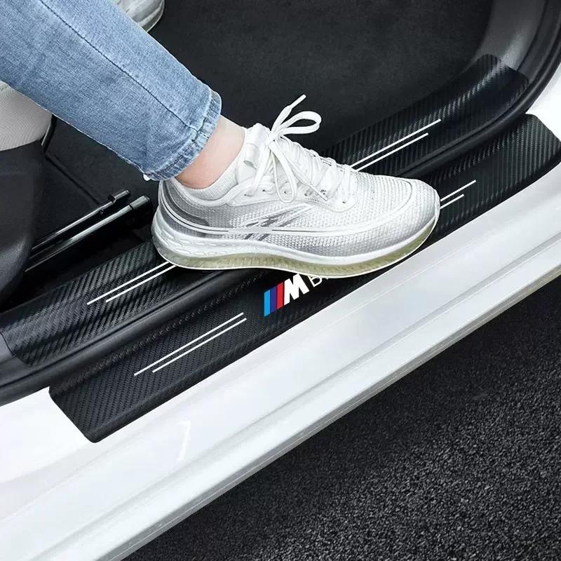 4P/Set Car Stickers Carbon Fiber Decal Door Sill Scuff Plate Covers Car Threshold Decor Trim For BMW M M3 M5 E90 E91 E60 F10 F30 pdcr06
