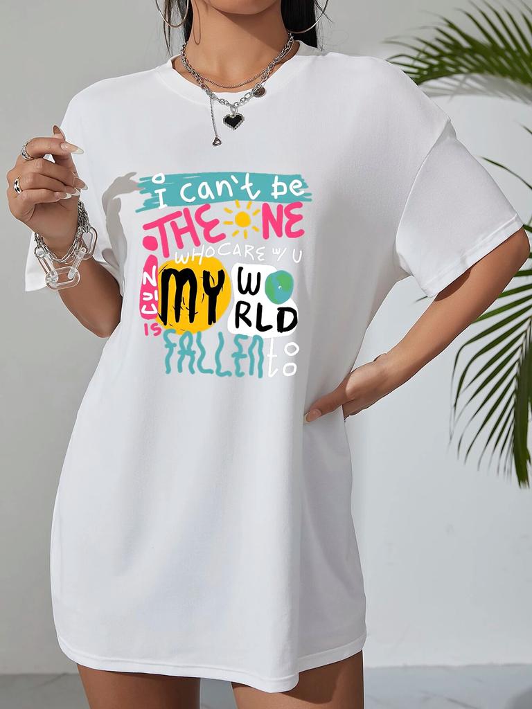 Korean Version Letter Women Back Graphic T-shirt Casual Loose Unisexga Short Sleeve Tees Shirts O-neck White Cotton 100% T Shirts