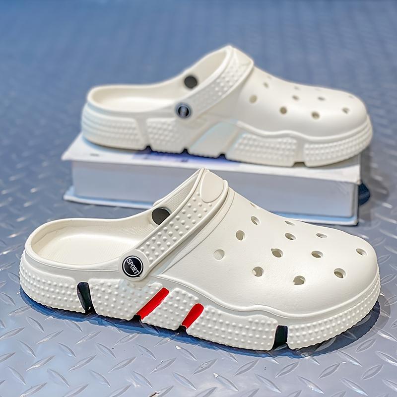 Plus Size Men's Solid Colour Hollow Out Clogs, Comfy Non Slip Durable Soft Sole EVA Slippers for Men's Indoor Outdoor Activities