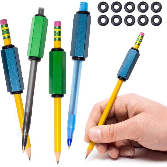 Pack of 4 Pen or Pencil Weights | Handwriting Aid for Children, Elderly, or Special Needs. Assists with Penmanship Issues Due to Autism, Tremors,