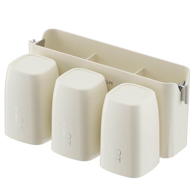 Wall-Mounted Toothbrush Rack No Punching Brushing Cup Mouthwash Cup Toothpaste Storage Rack Mouthwash Cup Set