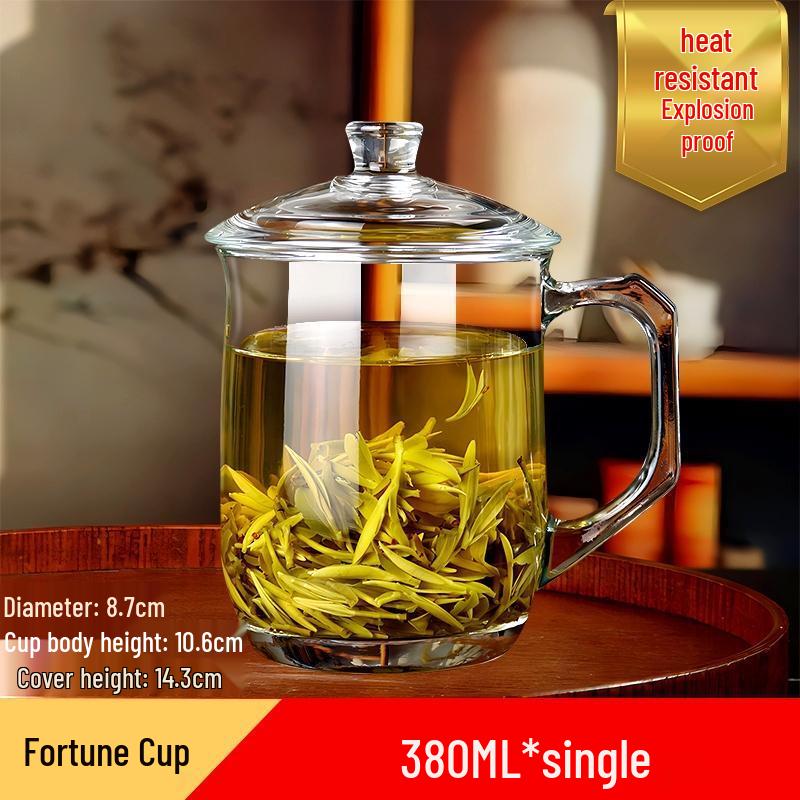 HANDUNYOU 380ml Heat-Resistant Glass Mug with Lid