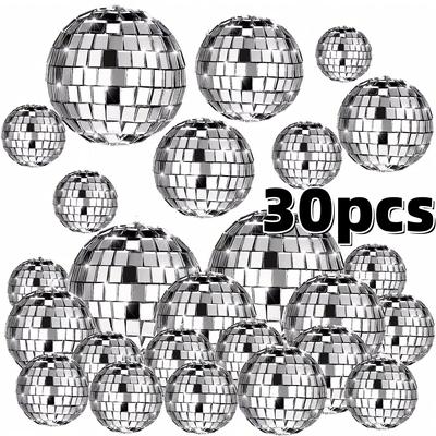 30pcs Mini Disco Ball Ornaments Reflective Glass Silver Baubles for Mardi Gras Disco Party Decor Sparkling Christmas Tree Gift