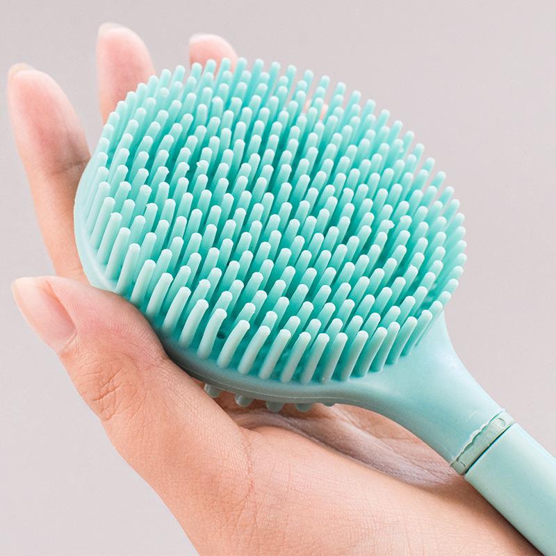 Brosse de Bain et de Douche en Silicone Double Face à Manche Long pour le Gommage du Dos et le Massage