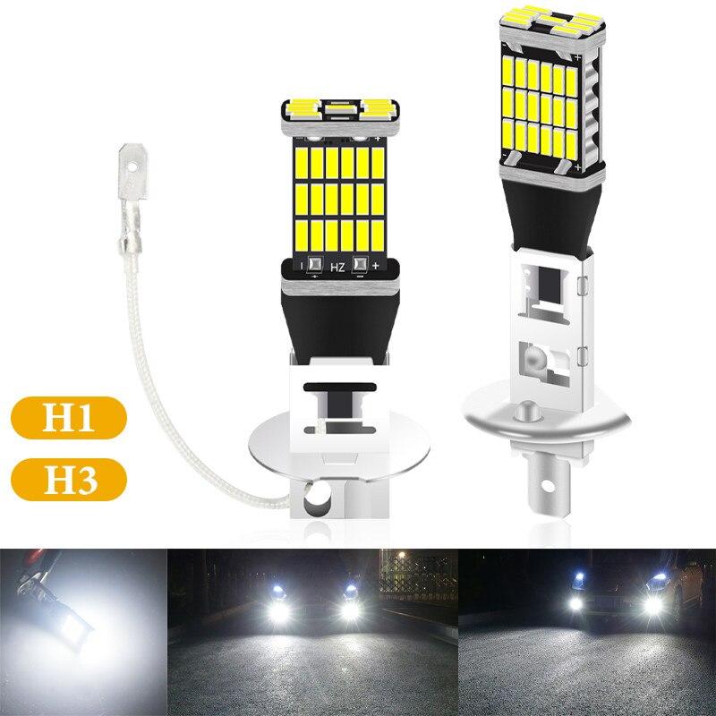 

2 шт. светодиодные противотуманные фары H1 LED H3 LED 4014 чипы 45SMD лампы линзы лампы 12 В автомобильные лампы супер яркие фары для вождения DRL авто лампы 3000 K&H1 белый
