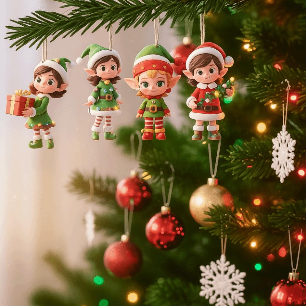 10Pcs Set New Wooden Christmas Pendant Elf Figure Cute Xmas Tree Ornament Hanging Ornament Christmas Tree