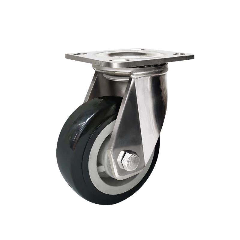 Heavy-Duty Stainless Steel Black Polyurethane Silent Anti-Slip Hand Truck Casters, 18-inch Wear-Resistant.