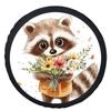 Cute Raccoon Holding Flowers Tire Cover Universal Spare Wheel Protector Durable Polyester