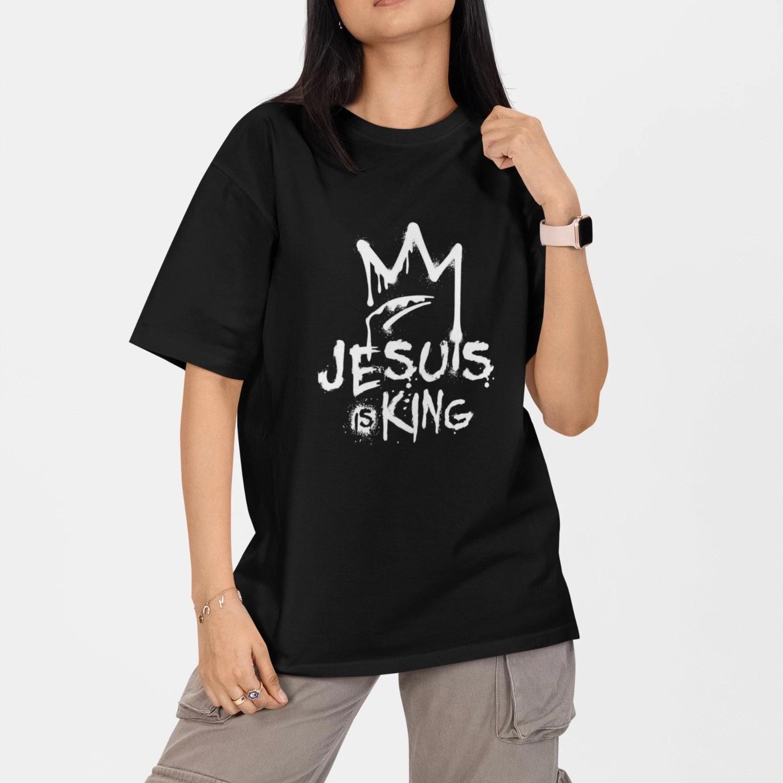 Jesus Is King Christian T-Shirt Crown Faith Religious Graphic Tee Unisex Black S