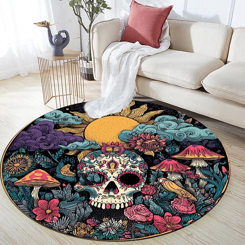 Skeleton Pattern Round rug,Carpet Rug for Living Room Bedroom Sofa Playroom Decor,Non-slip Floor Mat,Holiday Gifts and Birthday Gifts.