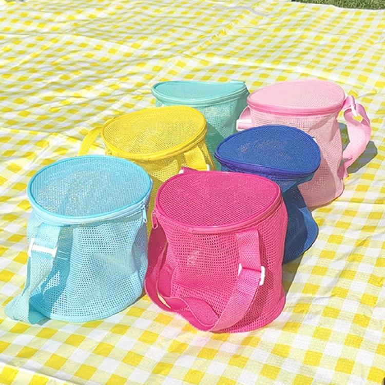 Reusable Kids Beach Play Shoulder Bag Zippered Mesh Storage Bag with Adjustable Strap For Seashells Hunting Sand Game