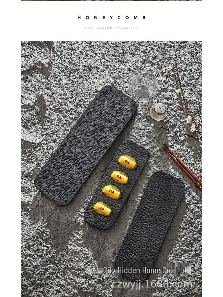 Rectangular Black & White Ceramic Sushi and Dessert Plate