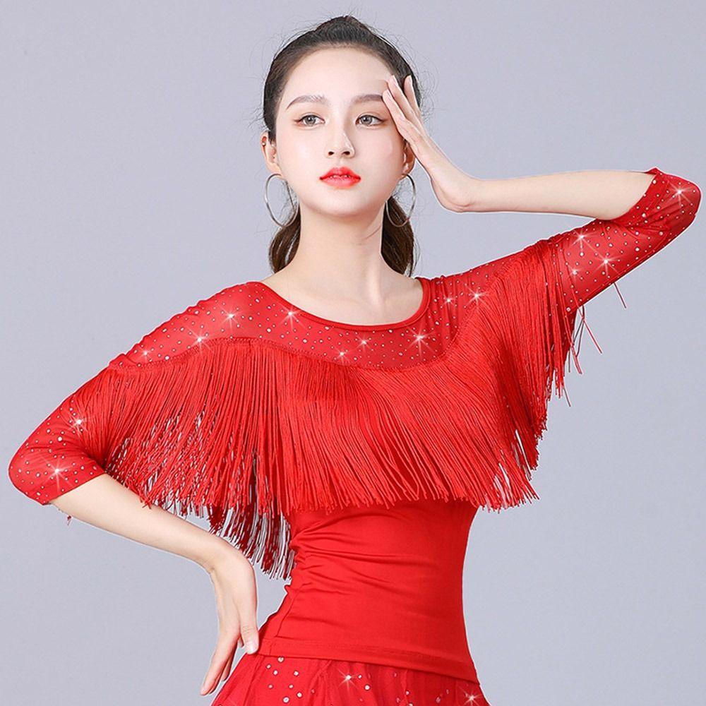 Tassel Latin Dance Top Shiny Samba Dance Top Fashion Dance Clothes  Women