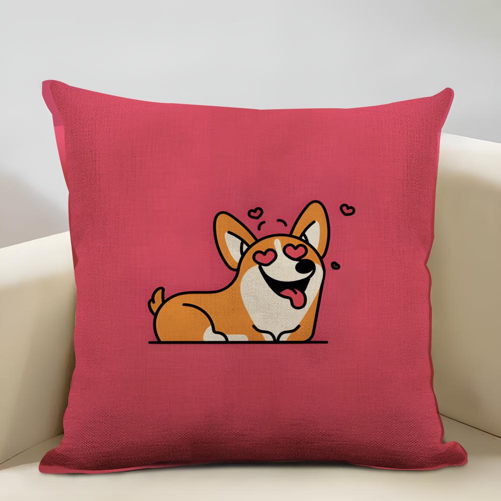 Corgi Cushion Cover Household Decoration Linen Sofa Cushion Cover: Skin-Friendly & Breathable With Invisible Zipper