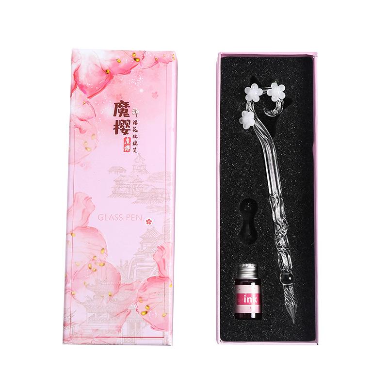 Magic Flower Glass Pen Starry Sky Dip Pen Set Student Gift Creative Crystal Fountain Pen Glass Dip Pen Writing Kit With Ink