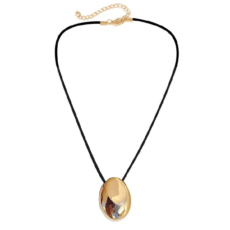 Modische Metall Oval Anhänger Halskette Damenmode Schlüsselbeinkette Schmuck Handgefertigt PU Lederkordel Halskette