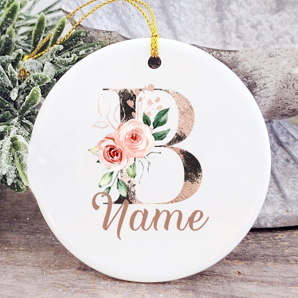 Personalised Name and Initial Gift,Ceramic Round Keepsake Ornament,Name Tag,Mum Dad Grandma Christmas Birthday Gift Idea