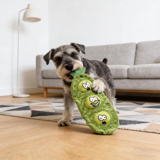 Plush Pea Dog Chew Toy Squeaky IQ Training Food Hiding Pet Interactive Toy Small Medium Large Breed Dogs Teething Cleaning Enrichment Toy