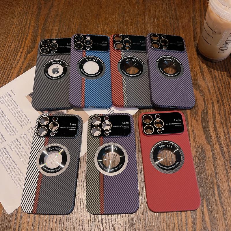 

Для iPhone 14 Pro 12 13 Pro Max 11 Стеклянный объектив Большая защитная пленка для окна Ударопрочный чехол из углеродного волокна Магнитная прозрачная полая задняя крышка