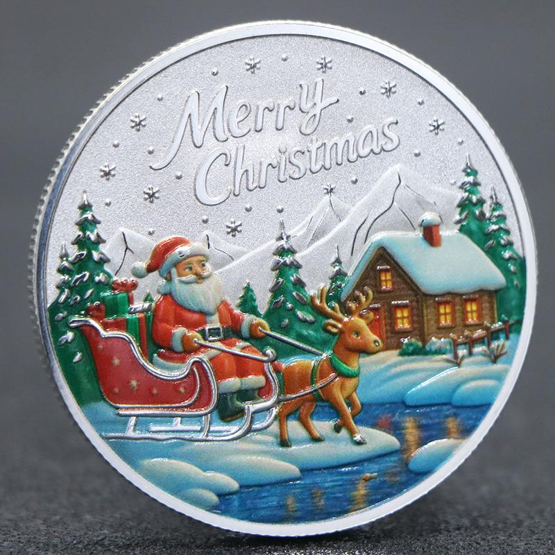 Vánoční saně barevné pamětní mince, Pamětní medaile Santa Clause, Štědrý večer, Zábavné šťastné mince, Vánoční dárek, Punčocha