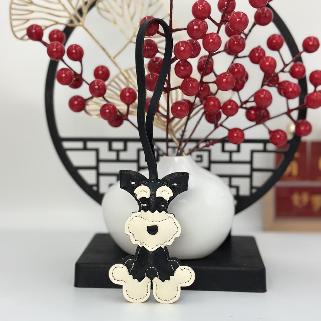 PU leather Schnauzer dog pendant cartoon bag keychain creative pet accessories fashion car pendant