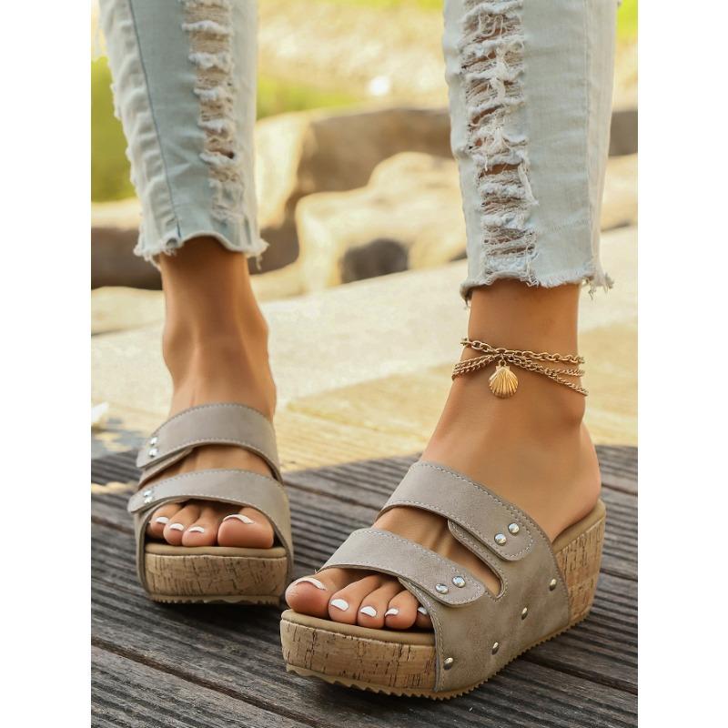 Plus Size New Women's Wedge Fish Mouth Platform Rivet Sandals Women