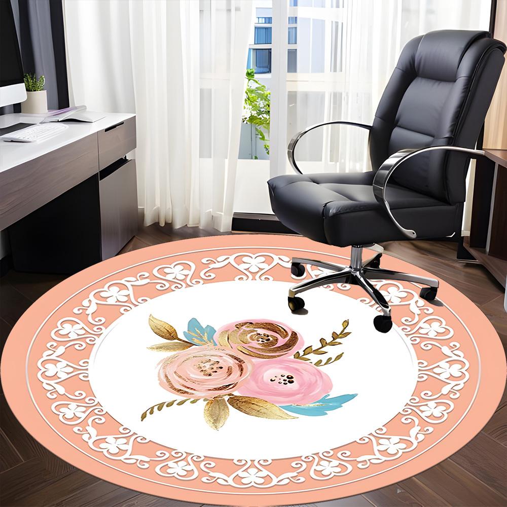 1pc Floral Decor Chair Carpet for Office, Non-slip, Soft and Durable Office Rug for Decoration, Perfect for Office yy260325072