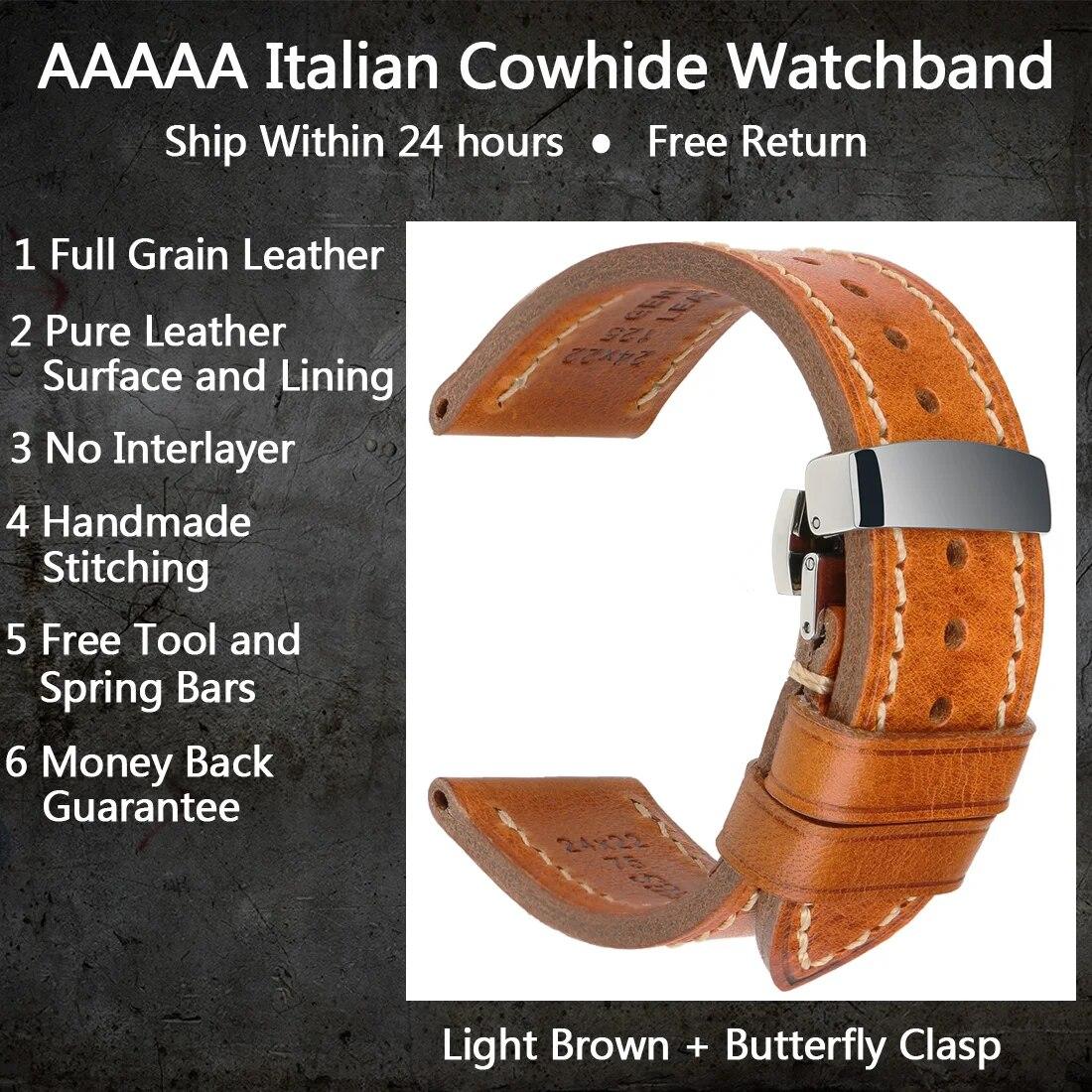 

Роскошный ремешок для часов ручной работы из натуральной коровьей кожи, ремешок для часов с пряжкой-бабочкой, браслет для Hamilton SEIKO Citizen, ремешки для часов 22mm