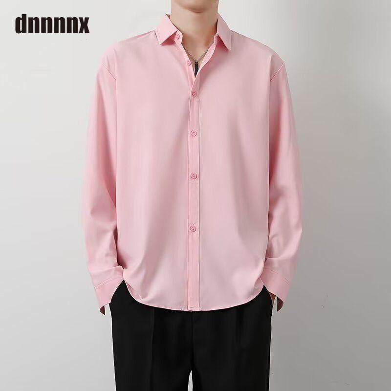 Frühling Schön Locker Einfarbig Vielseitig Lässig Eis Seide Langärmliges Hemd für Männer Frauen