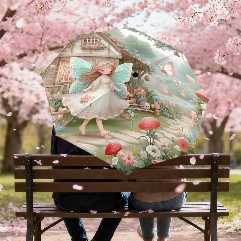 1 Stück Fee Garten Regenschirm-8-Speichen Verstärkt, Automatisches Öffnen, Leicht & Langlebig, Niedliches Modeaccessoire für Draußen-F2646