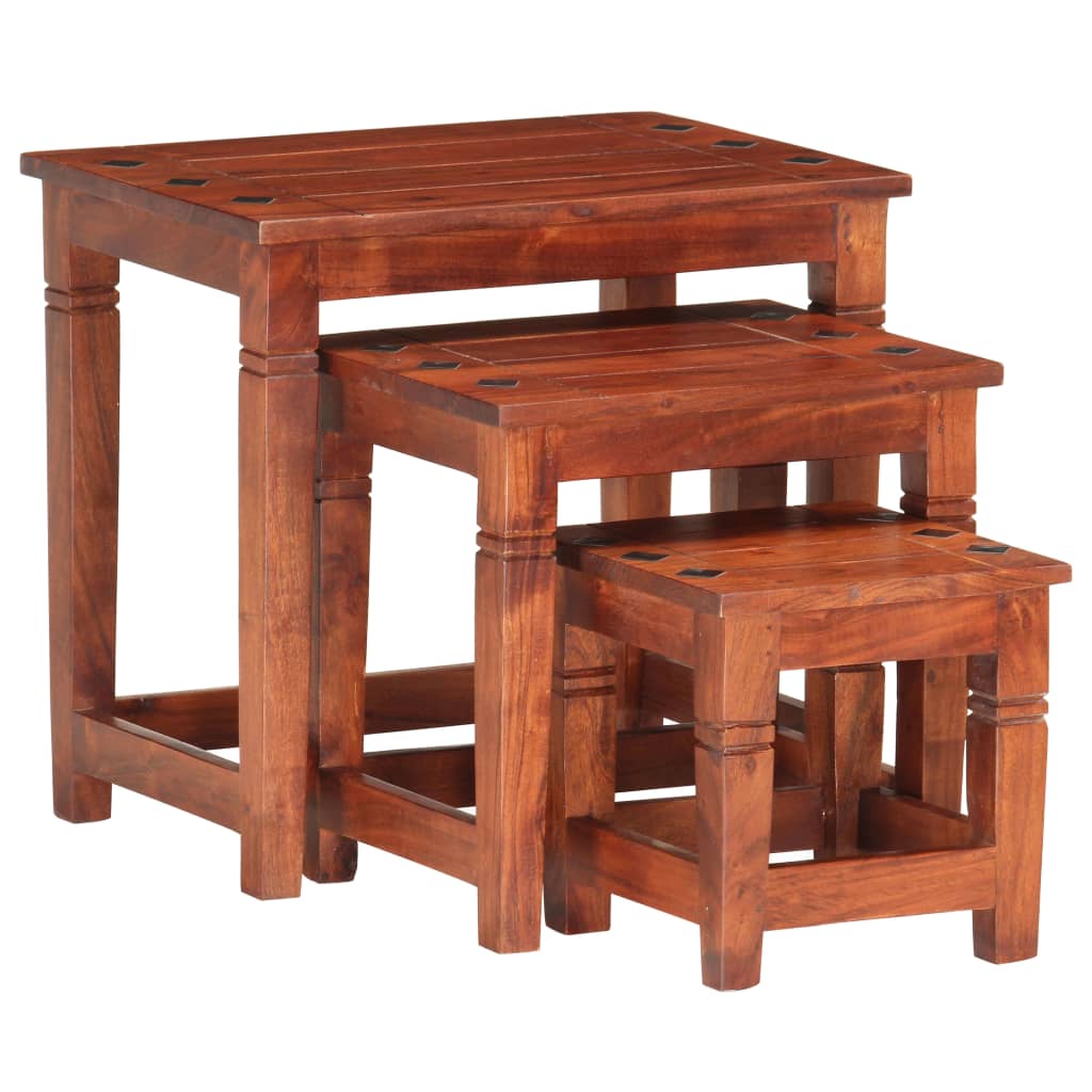 3 Piece Solid Acacia Wood Nesting Tables
