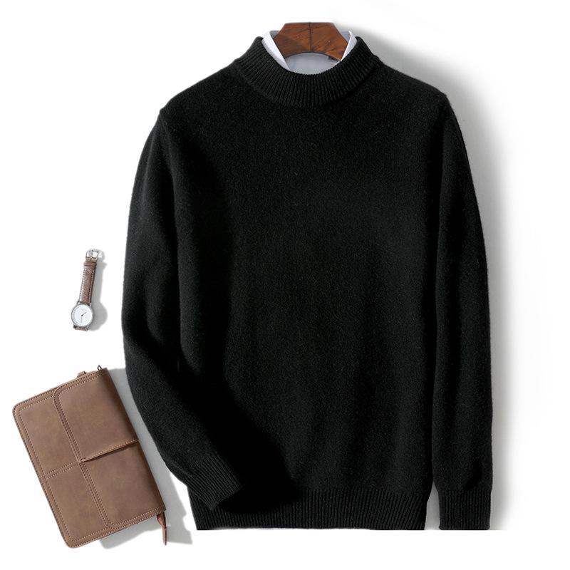 Men s Plus Size Cashmere Blend Half-High Neck Sweater – Autumn/Winter Thick Loose Knit XXXL