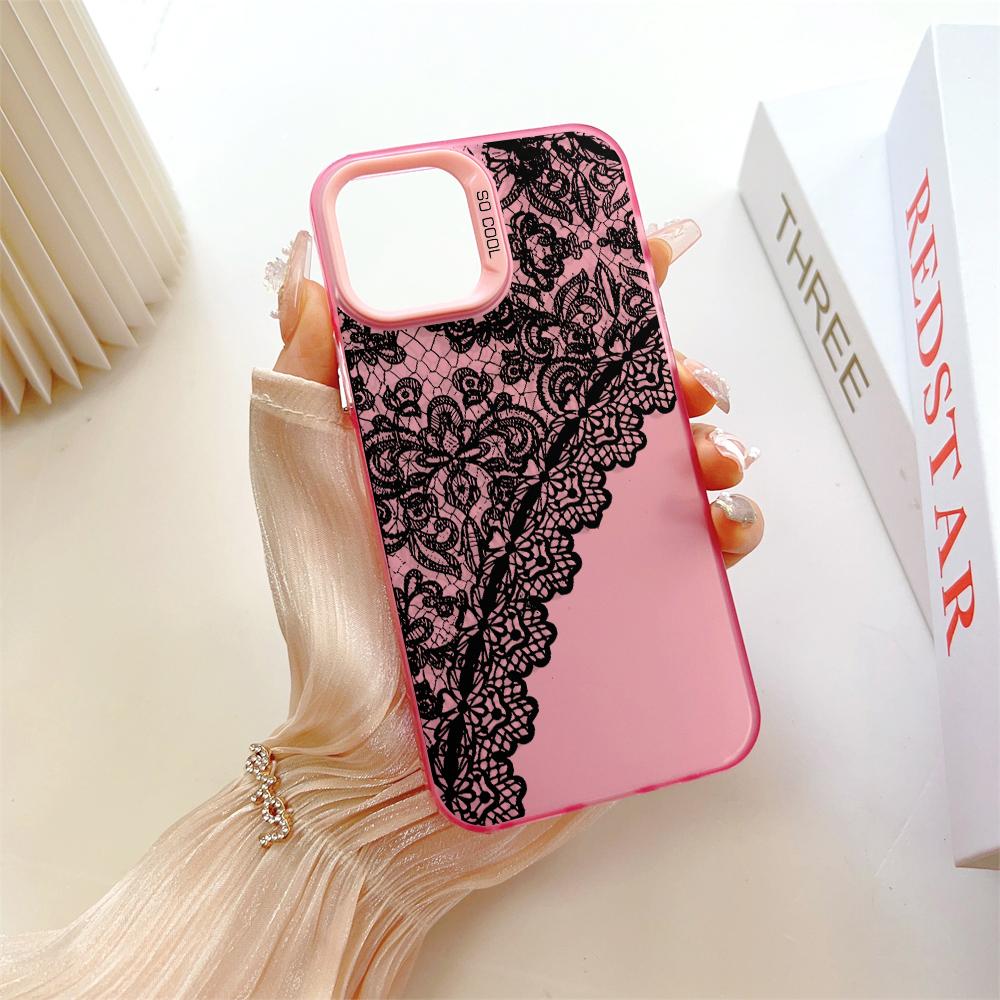 Elegante Kantpatroon Telefoonhoesje voor iPhone 17 Air 16 15 14 11 Pro 13 12 Mini Xs XR 8 7 Mat Laser Bumper Schokbestendig Harde Cover