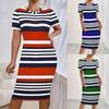 This Striped Printed Dress Is A Fashionable and Sexy Round-neck Short-sleeved Dress for Summer