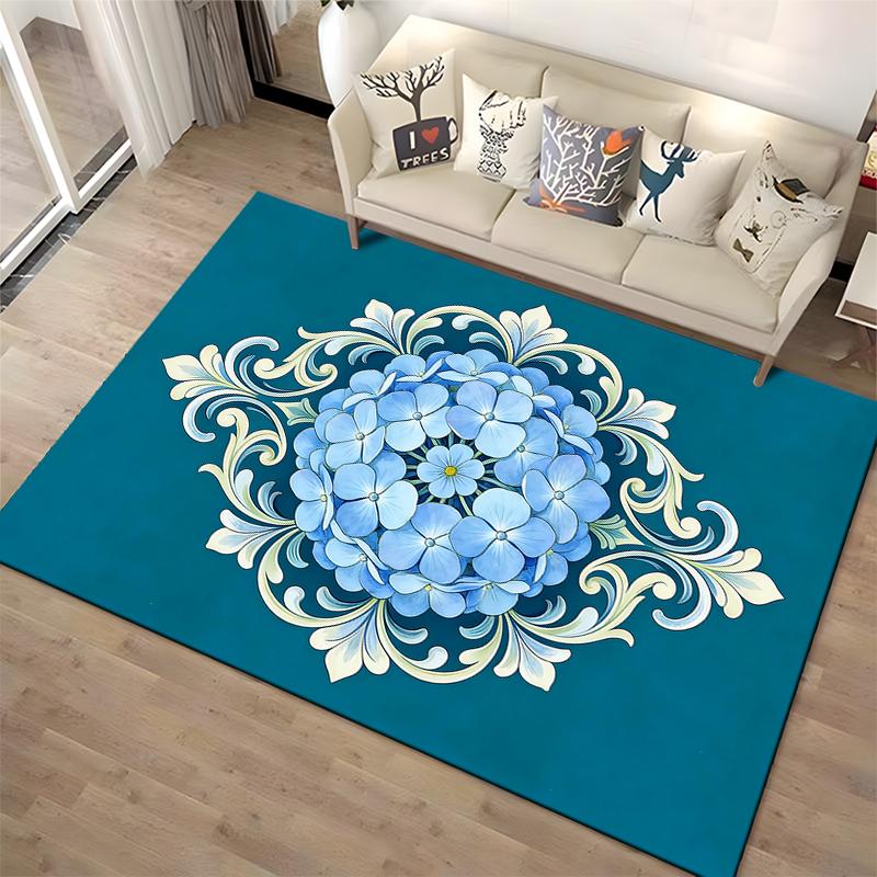 Blaues Blumen-Mandala-Design Teppich, Elegante Heimdekoration, Wohnzimmerteppich Geeignet für die Verwendung als Antirutsch für Wohnzimmer Schlafzimmer Sofas
